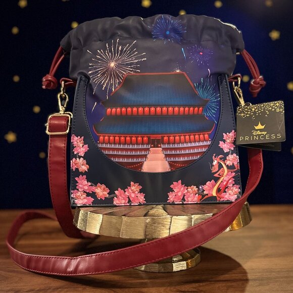 NWT Disney Loungefly Mulan Fireworks Drawstring Bag – Mushu & Cherry Blossoms - Picture 1 of 9